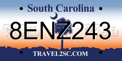 8ENZ243 South Carolina License Plate