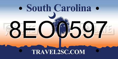 8EO0597 South Carolina License Plate