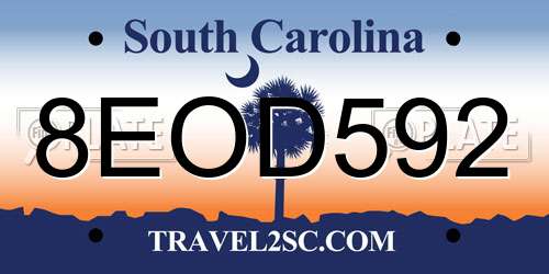 8EOD592 South Carolina License Plate