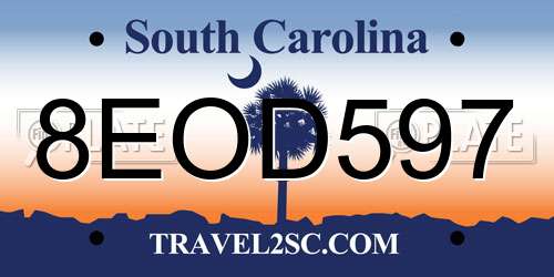 8EOD597 South Carolina License Plate