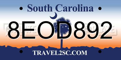 8EOD892 South Carolina License Plate