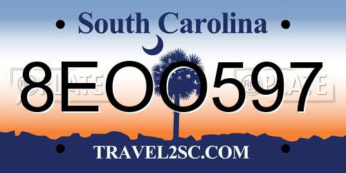 8EOO597 South Carolina License Plate