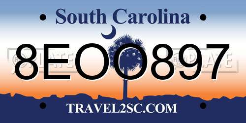 8EOO897 South Carolina License Plate