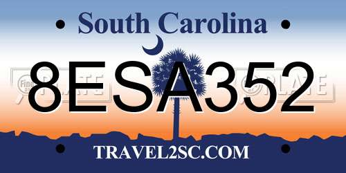 8ESA352 South Carolina License Plate
