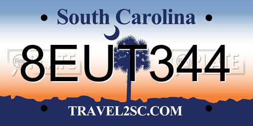 8EUT344 South Carolina License Plate
