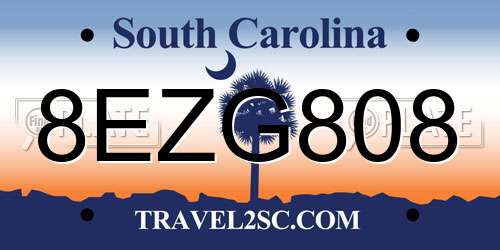 8EZG808 South Carolina License Plate