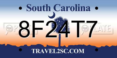 8F24T7 South Carolina License Plate