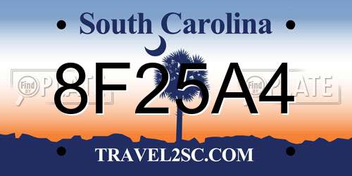 8F25A4 South Carolina License Plate