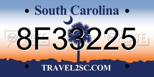 8F33225 South Carolina License Plate
