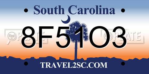 8F51O3 South Carolina License Plate