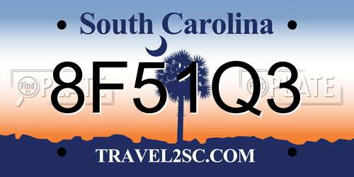 8F51Q3 South Carolina License Plate
