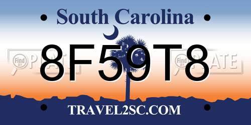 8F59T8 South Carolina License Plate