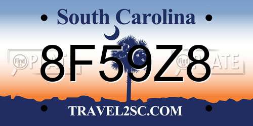8F59Z8 South Carolina License Plate