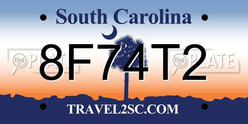 8F74T2 South Carolina License Plate