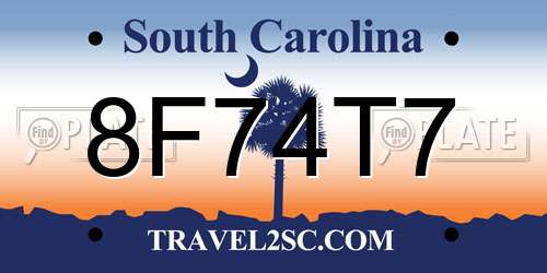 8F74T7 South Carolina License Plate