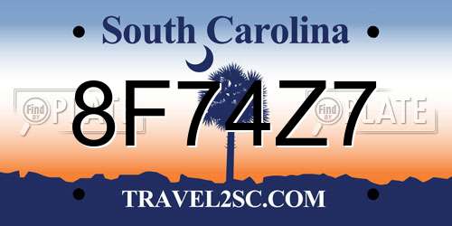 8F74Z7 South Carolina License Plate