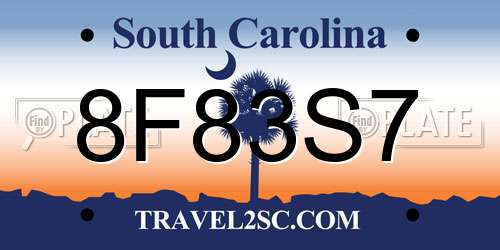 8F83S7 South Carolina License Plate