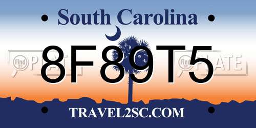 8F89T5 South Carolina License Plate