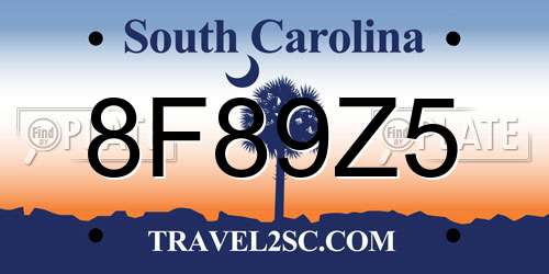8F89Z5 South Carolina License Plate
