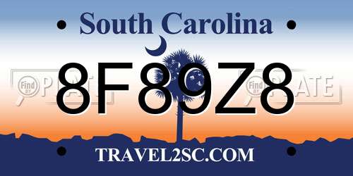 8F89Z8 South Carolina License Plate