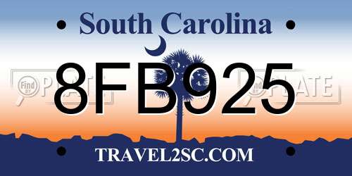 8FB925 South Carolina License Plate