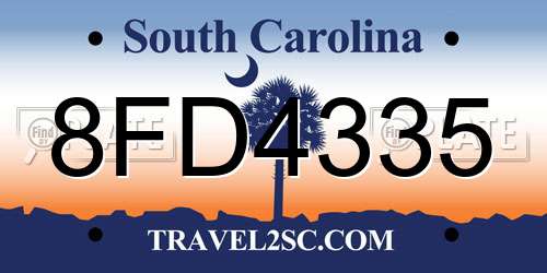 8FD4335 South Carolina License Plate