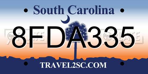 8FDA335 South Carolina License Plate
