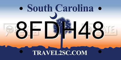 8FDH48 South Carolina License Plate
