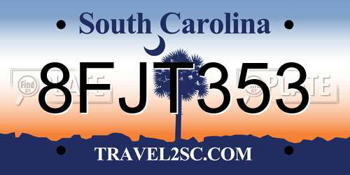8FJT353 South Carolina License Plate