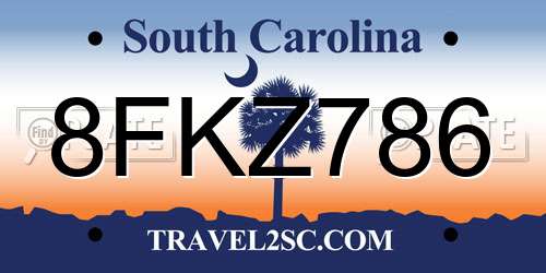 8FKZ786 South Carolina License Plate