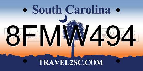 8FMW494 South Carolina License Plate
