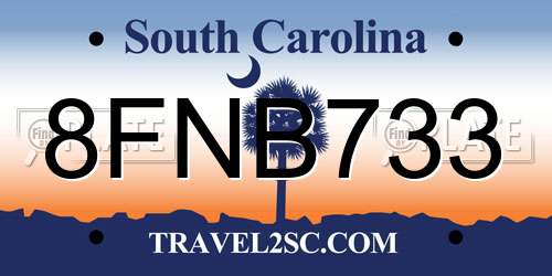 8FNB733 South Carolina License Plate