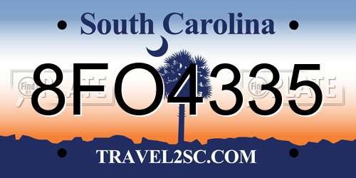 8FO4335 South Carolina License Plate