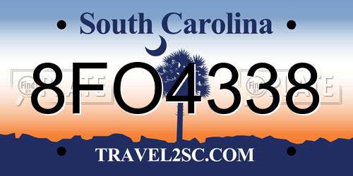 8FO4338 South Carolina License Plate