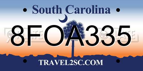 8FOA335 South Carolina License Plate