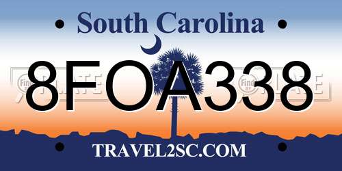 8FOA338 South Carolina License Plate