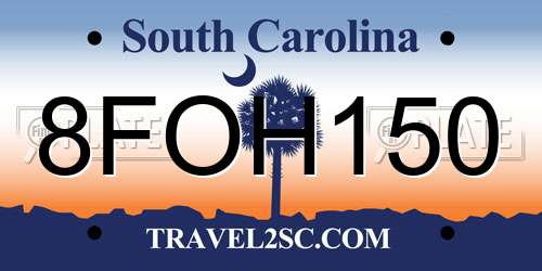 8FOH150 South Carolina License Plate