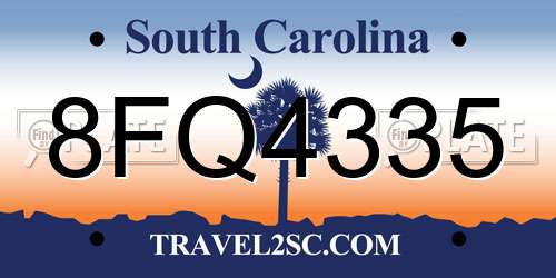8FQ4335 South Carolina License Plate