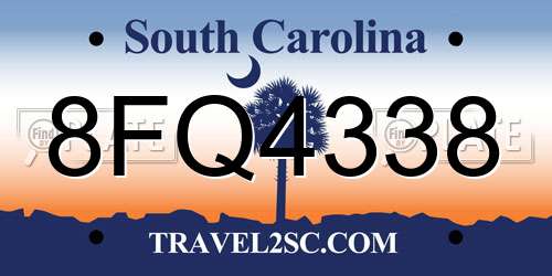 8FQ4338 South Carolina License Plate
