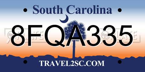 8FQA335 South Carolina License Plate