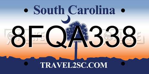 8FQA338 South Carolina License Plate