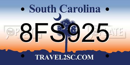 8FS925 South Carolina License Plate