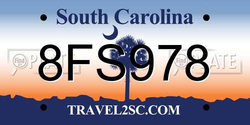 8FS978 South Carolina License Plate