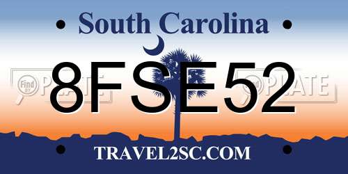 8FSE52 South Carolina License Plate