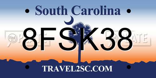 8FSK38 South Carolina License Plate