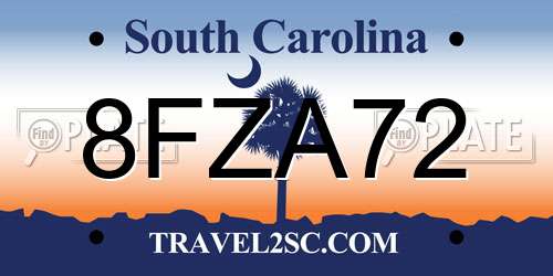8FZA72 South Carolina License Plate