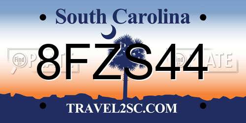 8FZS44 South Carolina License Plate