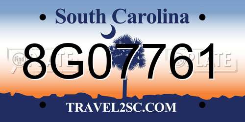 8G07761 South Carolina License Plate