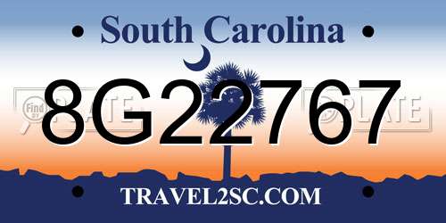 8G22767 South Carolina License Plate