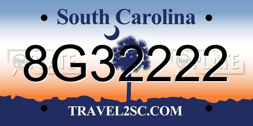 8G32222 South Carolina License Plate
